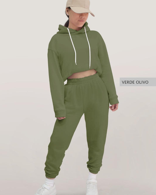 Conjunto Sudadera + Pants Dama Verde Olivo