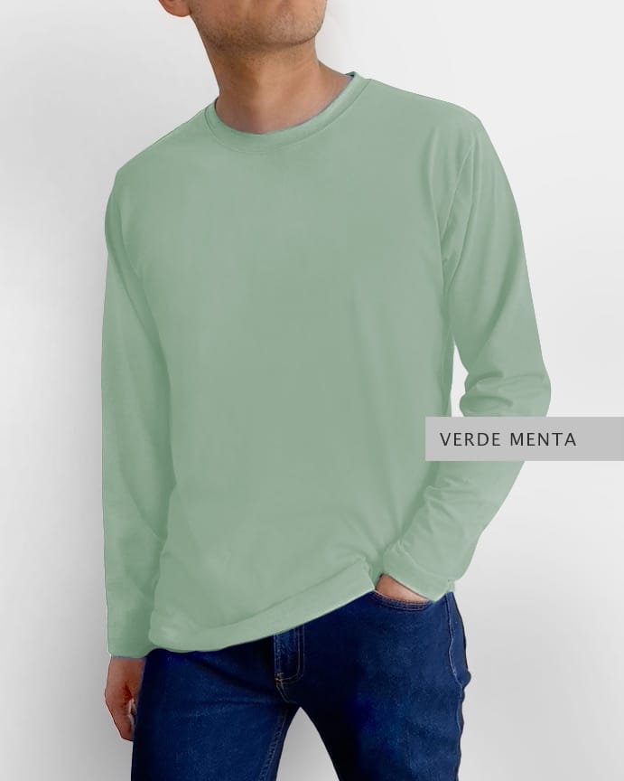 Playera Basic Manga Larga Verde Menta