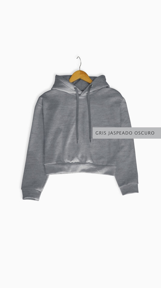 Sudadera Crop Gris Oscuro Jaspeado