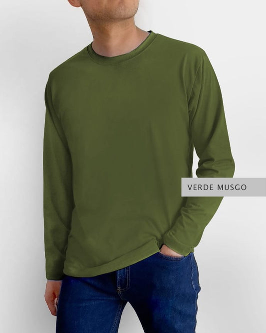 Playera Basic Manga Larga Verde Musgo