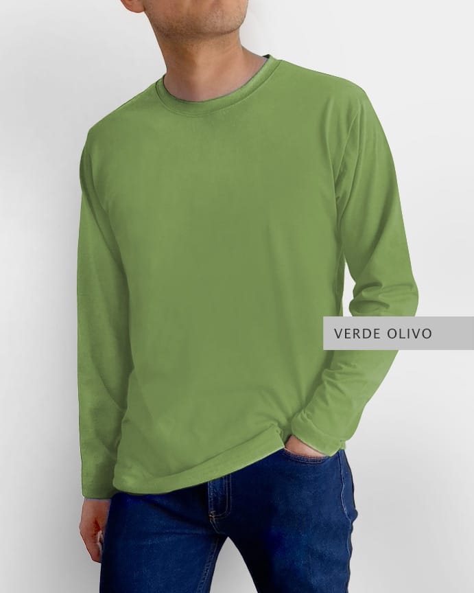 Playera Basic Manga Larga Verde Olivo