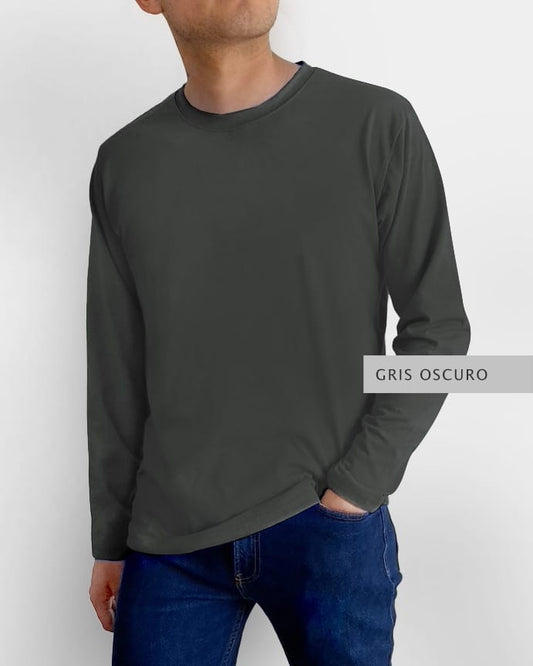 Playera Basic Manga Larga Gris Oscuro
