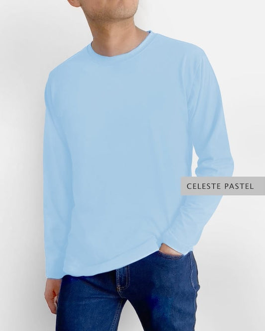 Playera Basic Manga Larga Celeste Pastel